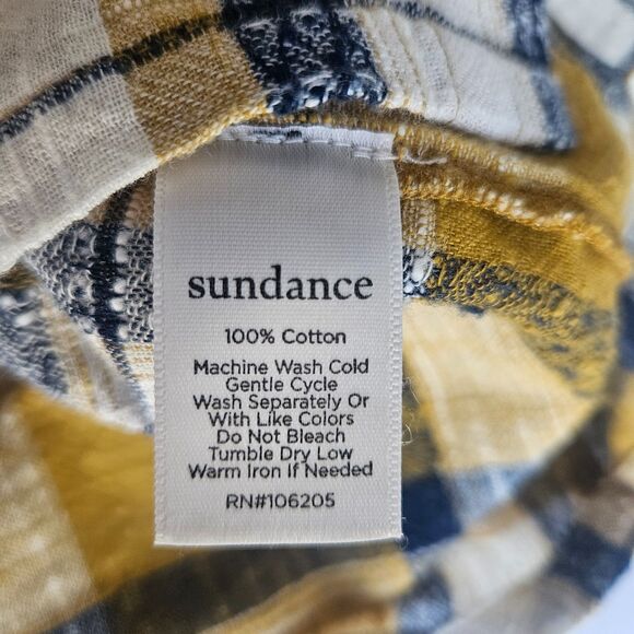 Sundance Small Textured Mustard Plaid Cotton Roll Sleeve Button Up - Picture 5 of 8